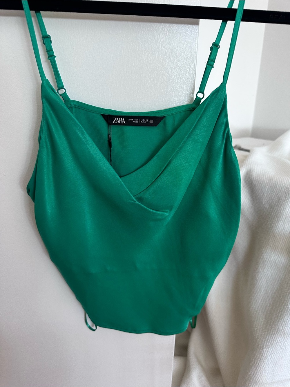 ZARA Green Satin Cowl Neck crop top